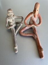 Two Vintage Effigy Pipes Clay Terracotta Tribal Men picture