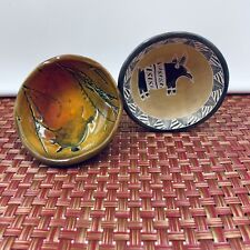 Pair African Pottery Ring Trinket Dishes Small Round Bowl Turtle & Aardvark picture