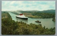 Ocean Liner Passing through Gaillard Cut Panama Canal Tug Postcard Posted 1959 picture