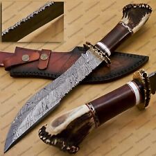 High-End Handmade Damascus Steel Mosaic Bowie Knife Hunting Knife Stage Handle picture