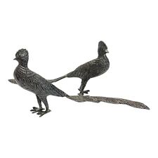 Antique Art Deco Pewter Silverplate Pheasant Peacock Bird Figurines Pair picture