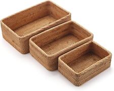 Rattan Fruit Storage Baskets Rectangular Woven Wicker Box for Key Holder picture