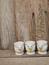 3 Vintage Opalex Milk Glass Chicken Chick Egg Cups Made in France picture