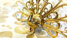 Peacock Figurine Gold Plated Swarovski Crystal Embellished Animal Bird Decor  picture