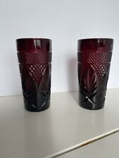 FRENCH RUBY RED TUMBLERS VINTAGE SET OF 2-CRISTAL D'ARQUES LUMINARC ARCOROC picture