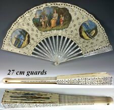 Fab Antique French Hand Fan, c.1770, Painted Silk, Sequin, Pique Mother of Pearl picture