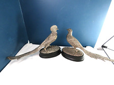 NICE PAIR~ PHEASANT SCULPTURES ~BRONZE SILVER PLATED FINISH  picture