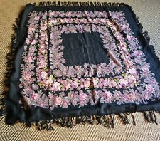 VINTAGE Russian beautiful scarf-flowers-Floral  Black,  picture