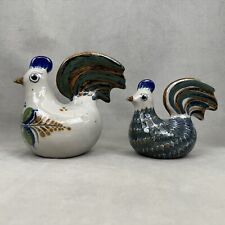 2 Erandi Tonala Mexican Stoneware Folk Art signed Chickens Hand Crafted Vintage picture