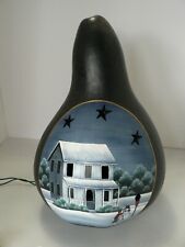 HANDPAINTED GOURD W/ WINTER WONDERLAND SCENE, CUT OUTS & LIGHTED picture