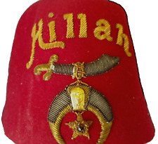 VTG Felt SHRINER FEZ Red & Gold HAT Embroidered JEWELED Sword & Tassel HILLAH OS picture