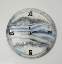Acrylic Modern wall clock With Epoxy Resin.  Grey, White & Silver Sparkly picture