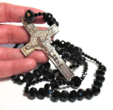 SILVER FACETED GLASS BEAD ROSARY 24 INCHES LONG picture