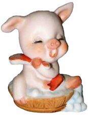 Porcelain Pig Figurine Hand Painted Vintage Made in Taiwan Signed VTG picture