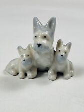 Vintage porcelain terrier dog with puppies blue white no markings picture
