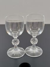 Set of 2 Vintage Crystal Cordial Glasses Faceted Ball Stem Round Paneled Base picture
