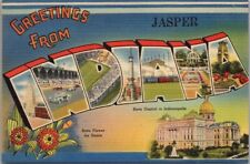 JASPER, INDIANA Large Letter Postcard State Capitol & Flower / Tichnor Linen picture