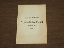 FREE MASON VINTAGE 1894 LIST OF MEMBERS AMSTERDAM NY ARTISAN LODGE NO 84 BOOKLET picture