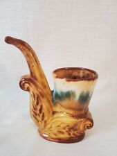 Vtg California Ceramic Candle Holder Pipe With Green Glazing Around The Top. picture