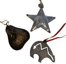 Vintage Southwest Metal Christmas Ornaments Zuni Fetish Bear Pear & Star picture
