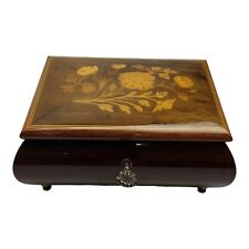 Vintage Italian Notturno Intarsio Inlaid Wood Floral Musical Jewelry Box W/ Key picture
