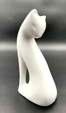 Vintage Signed Naaman Israel White Porcelain 1970s Sweet Modernist Cat Figurine picture