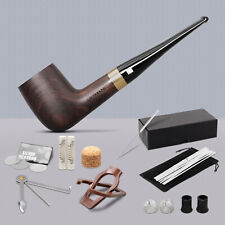 MUXIANG Ebony Wooden Smoking Pipe 9mm Filter Straight Stem Tobacco Pipe 10 Tools picture