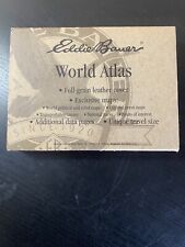 VINTAGE 'EDDIE BAUER, THE TRAVELER'S WORLD ATLAS' - LEATHER COVERS & GOLD EDGES picture