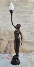 Girl Woman Holding Torch French Electric Table Lamp Bronze Statue Moreau 51