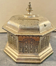 Vintage Silver Plated Octagon Shaped Domed Building Bank--Rare--947.23 picture