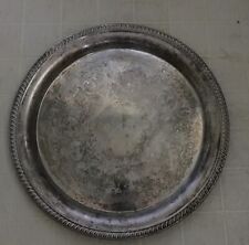 Vintage 1950s Floral engraved Silver Plate Round Serving Dish Tray Platter 16