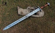 36'' Handmade Damascus Steel Double Edge Viking Sword With Sheath Fixed Blade picture