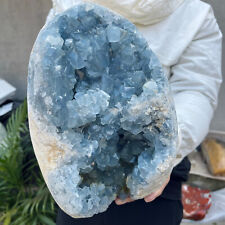 24lb Natural Blue Celestite Geode Quartz Crystal Mineral Specimen Healing picture