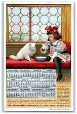 1910 Little Girl Playing Bubble Pomeranian Dog Calendar Antique Postcard picture