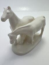 Vintage 2 White Horses Grazing Ceramic Figurine - Made In Japan 4