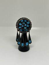 VTG Native American 925 Brooch Sterling Navajo Turquoise Onyx Inlay Dreamcatcher picture