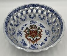 Andrea by Sadek Decorative Reticulated Scalloped Large Bowl Lion Seal Blue White picture