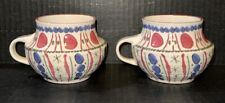 Pair 2 RETIRED RARE Anthropologie Handpainted Ceramic Coffee Mug Cup Red Blue picture