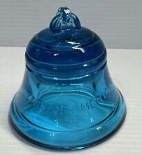 Vintage Uranium Glass BELL Telephone Pioneers Of America Blue Paperweight picture