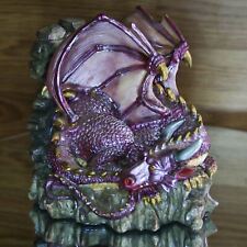 Medieval Bookend Purple Dragon Sleeping Mythical Mystic Detailed D&D Goth EUC picture
