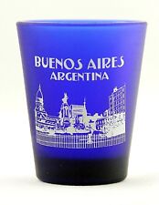 BUENOS AIRES ARGENTINA COBALT BLUE FROSTED SHOT GLASS SHOTGLASS picture
