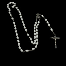 Vintage Rosary White Acrylic Beads Silver Tone Metal Italy 26