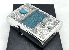 Unused Auth ZIPPO Limited Model 2007 Turquoise Stones Etched Lighter Silver picture