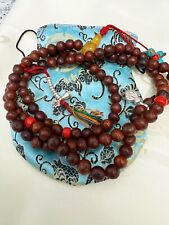 Bodhi Seed Mala 9mm Antique With Coral Turquoise Amber Sterling Silver Tibetan picture