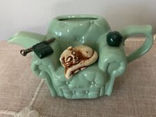 Vintage Hand Painted Ceramic Teapot Cat on a Couch Sofa Swineside England picture