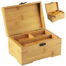 Large Wooden Box with Hinged Lid Bamboo Wood Multi-purpose Storage Box with Tra picture