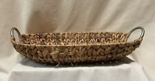 Hand Woven Country Rustic Wicker Basket with Side Handles Approx 17”L  x 11”W picture