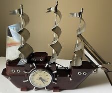 Vintage Mid-century United Metal Goods 810 Wood Sail Ship Boat Wheel Clock picture