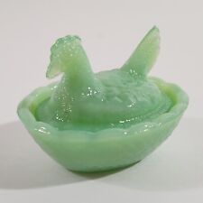 Jadeite Jadite Green Glass Miniature Hen on Nest Salt Cellar Trinket Dish picture