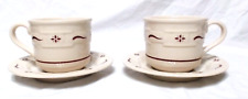 PAIR LONGABERGER WOVEN TRADITIONS CUP & SAUCER SETS, MAROON ART USA MINT picture